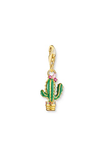 THOMAS SABO Charm-Anhänger grüner Kaktus vergoldet 750 Gelbgold Vergoldung, Kaltemail, 925 Sterlingsilber