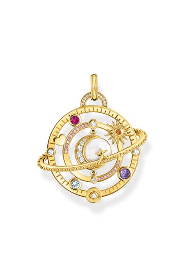 THOMAS SABO Kettenanhänger mit Planetenring und bunten Steinen vergoldet 750 Gelbgold Vergoldung, Kaltemail, 925 Sterlingsilber