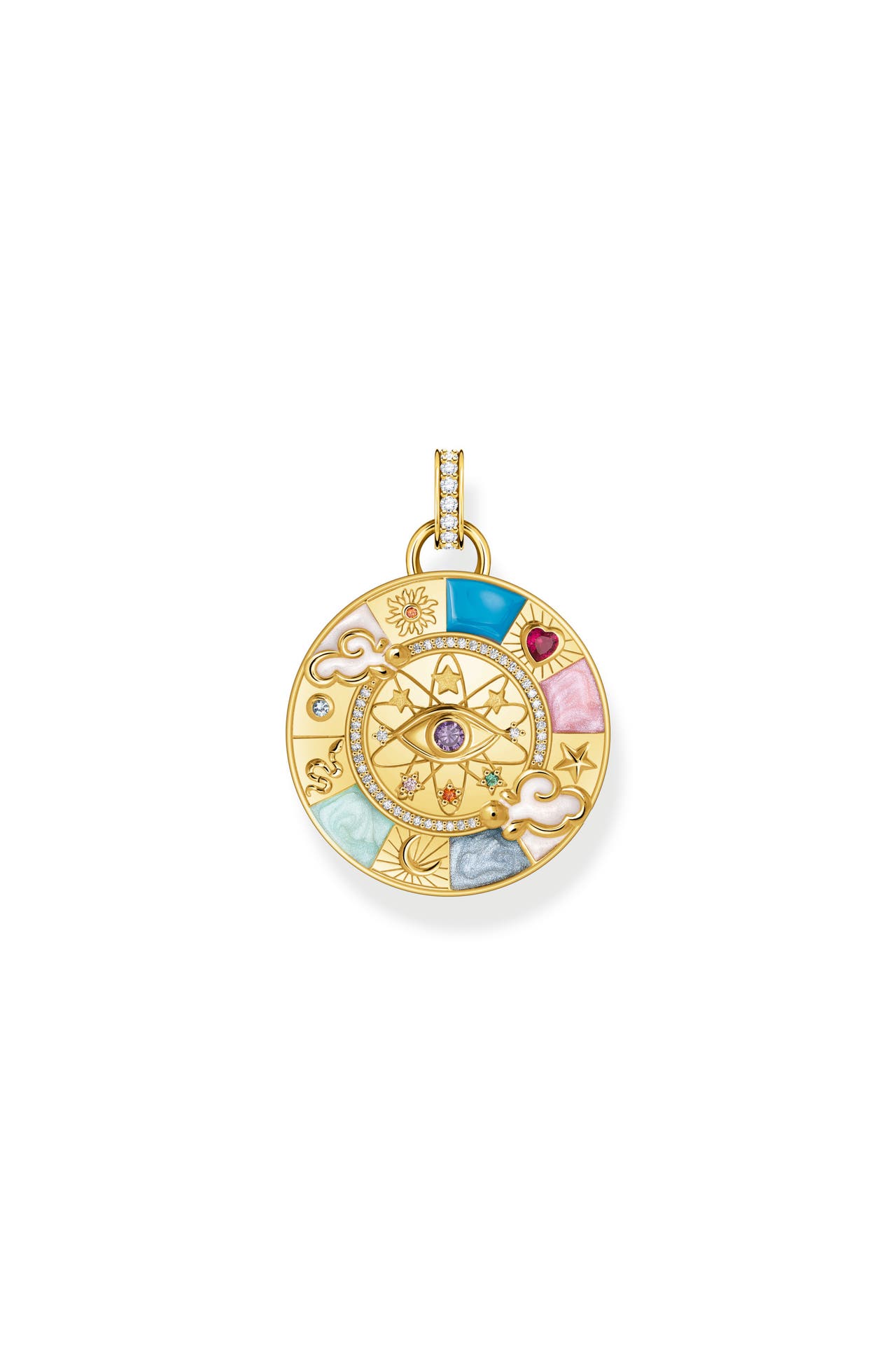 THOMAS SABO Kettenanhänger Glücksrad mit kosmischen Symbolen vergoldet 925 Sterlingsilber, 750 Gelbgold Vergoldung, Kaltemail, Bild 1