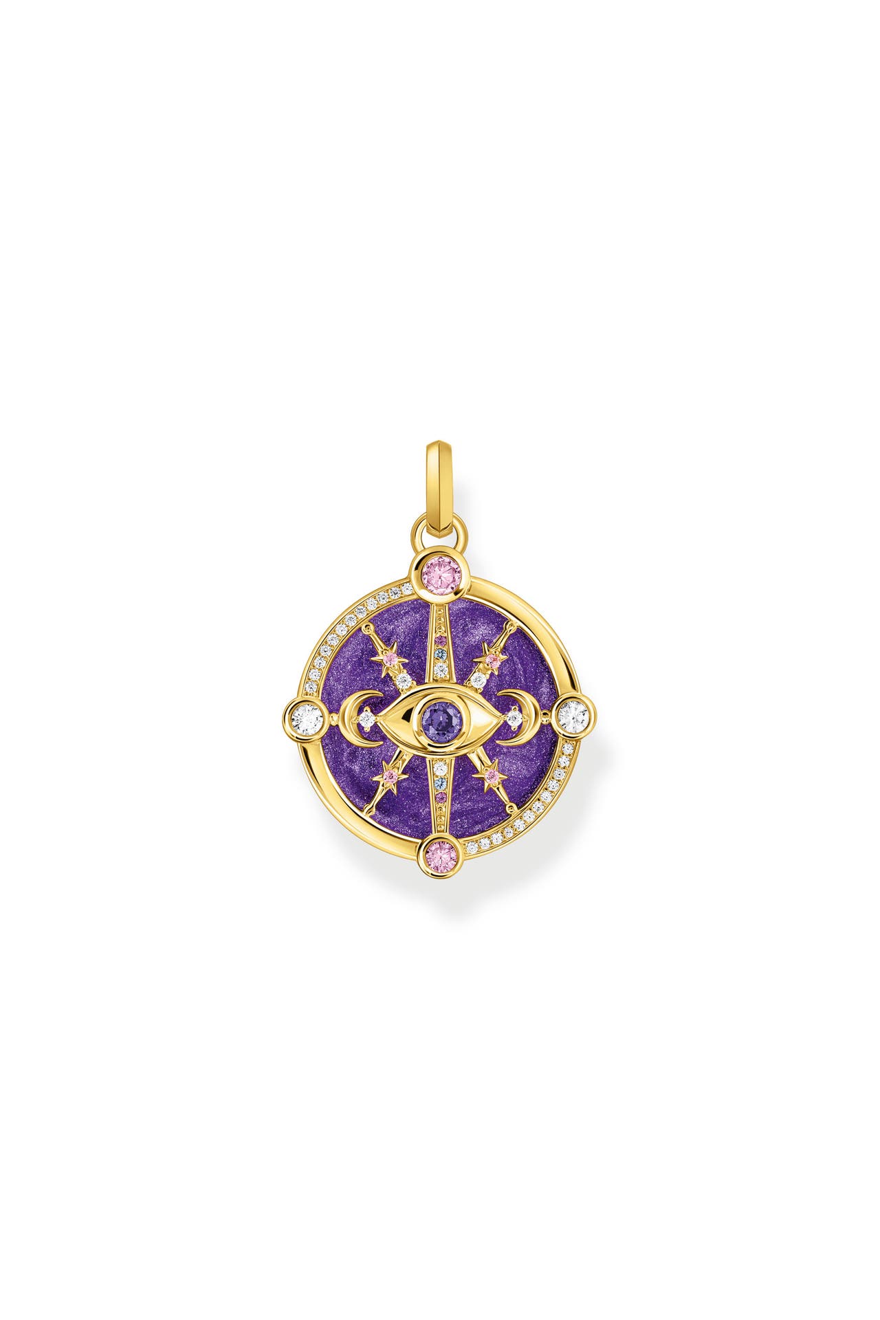 THOMAS SABO Kettenanhänger Auge mit kosmischen Details und bunten Steinen Silber vergoldet Kaltemail, 925 Sterlingsilber, Bild 1