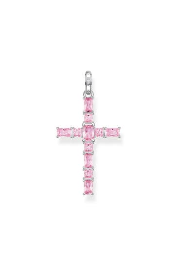 THOMAS SABO Anhänger Kreuz pinke Steine silber 925 Sterlingsilber