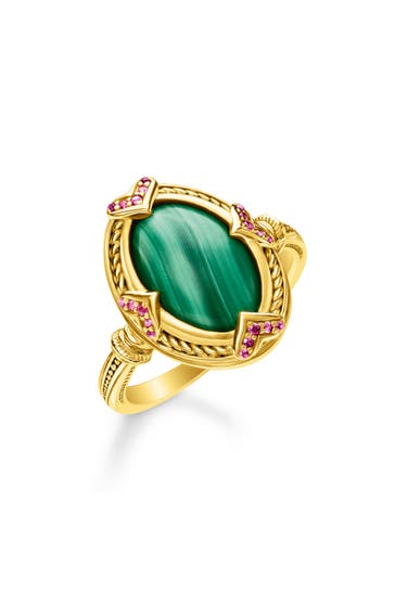 THOMAS SABO Ring grüner Stein gold 925 Sterlingsilber, 750 Gelbgold Vergoldung