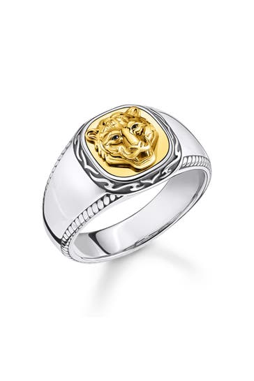 THOMAS SABO Ring 925 Sterlingsilber, geschwärzt, 750 Gelbgold Vergoldung schwarz,silberfarben,gelbgoldfarben