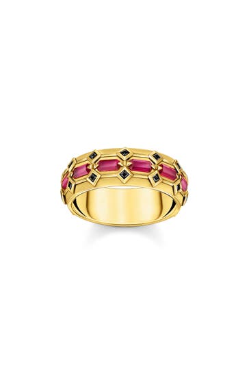 THOMAS SABO Ring 750 Gelbgold Vergoldung, 925 Sterlingsilber gelbgoldfarben,schwarz,dunkelrot