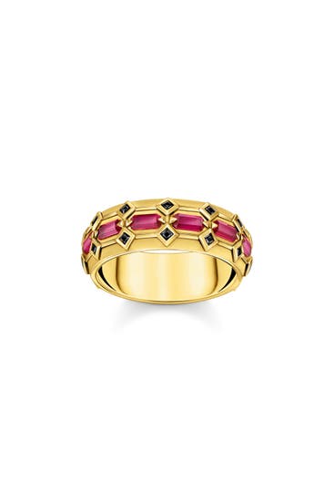 THOMAS SABO - Ring 750 Gelbgold Vergoldung, 925 Sterlingsilber gelbgoldfarben,schwarz,dunkelrot