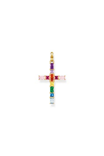 THOMAS SABO Anhänger Kreuz bunte Steine gold 925 Sterlingsilber, 750 Gelbgold Vergoldung
