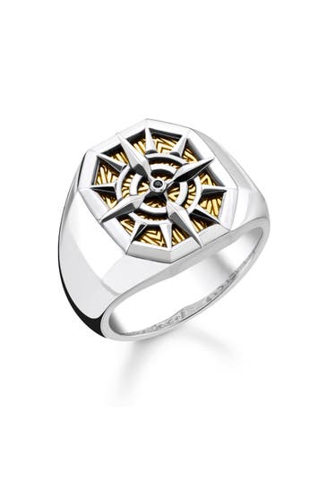 THOMAS SABO Ring 925 Sterlingsilber, geschwärzt, 750 Gelbgold Vergoldung schwarz,gelbgoldfarben,silberfarben