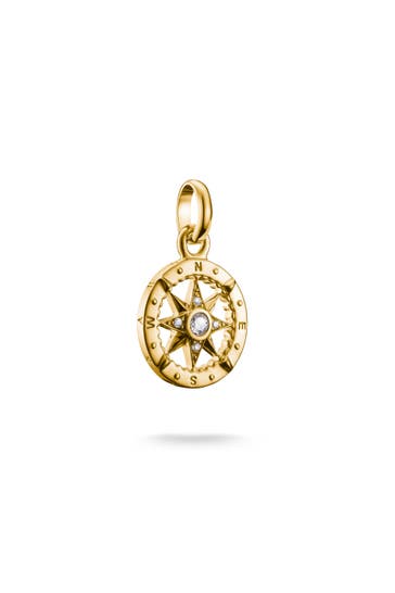 THOMAS SABO Charm-Anhänger Kompass mit Steinen Connect vergoldet 18k Vergoldung, Recyceltes 925 Silber