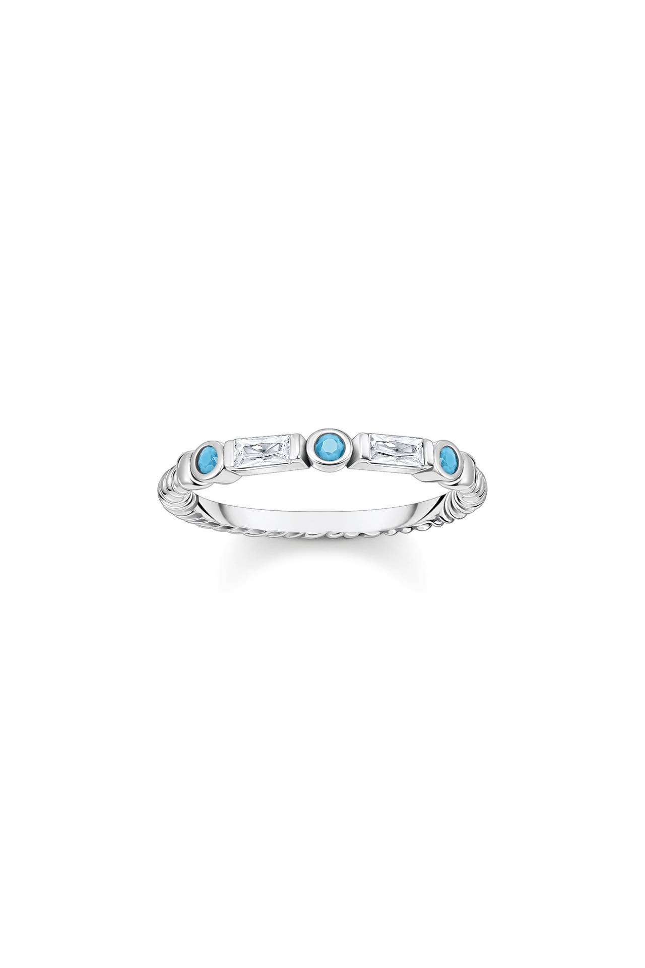 THOMAS SABO Bandring Kordel mit türkisen und weißen Steinen Silber 925 Sterlingsilber, geschwärzt, Bild 1