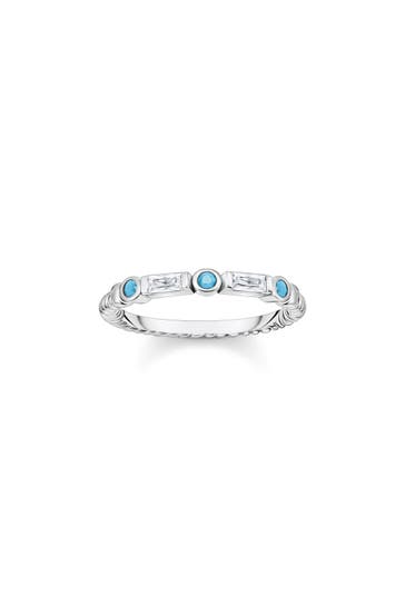 THOMAS SABO Bandring Kordel mit türkisen und weißen Steinen Silber 925 Sterlingsilber, geschwärzt