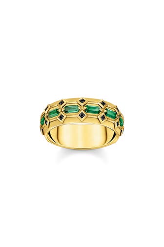 THOMAS SABO Ring 750 Gelbgold Vergoldung, 925 Sterlingsilber gelbgoldfarben,schwarz,grün