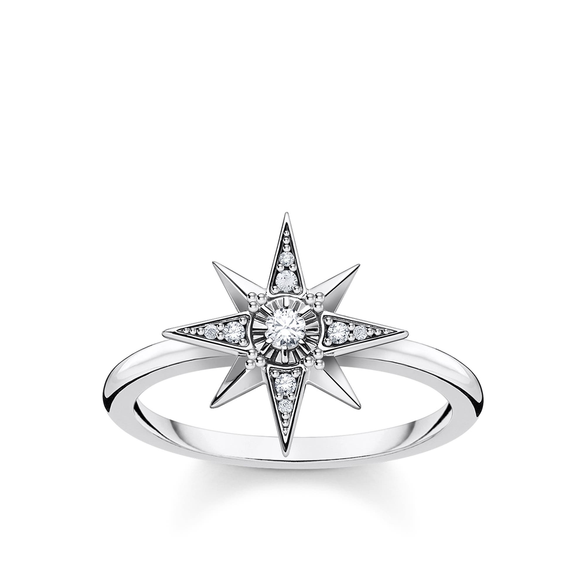 THOMAS SABO Ring Facettiert – 925 Sterlingsilber, Geschwärzt, Mit Sanduhr-Motiv, Damenring