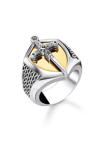 THOMAS SABO Ring 925 Sterlingsilber, geschwärzt, 750 Gelbgold Vergoldung schwarz,gelbgoldfarben,silberfarben