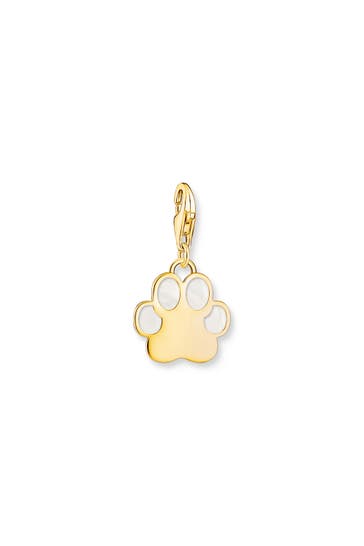 THOMAS SABO Charm-Anhänger Hundepfote mit weißer Kaltemaille vergoldet 925 Sterlingsilber, 750 Gelbgold Vergoldung, Kaltemail