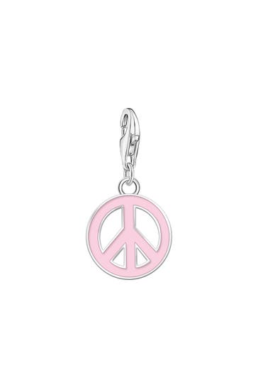 THOMAS SABO Charm-Anhänger Peace-Zeichen in Pink Silber Recyceltes 925 Silber, Kaltemail