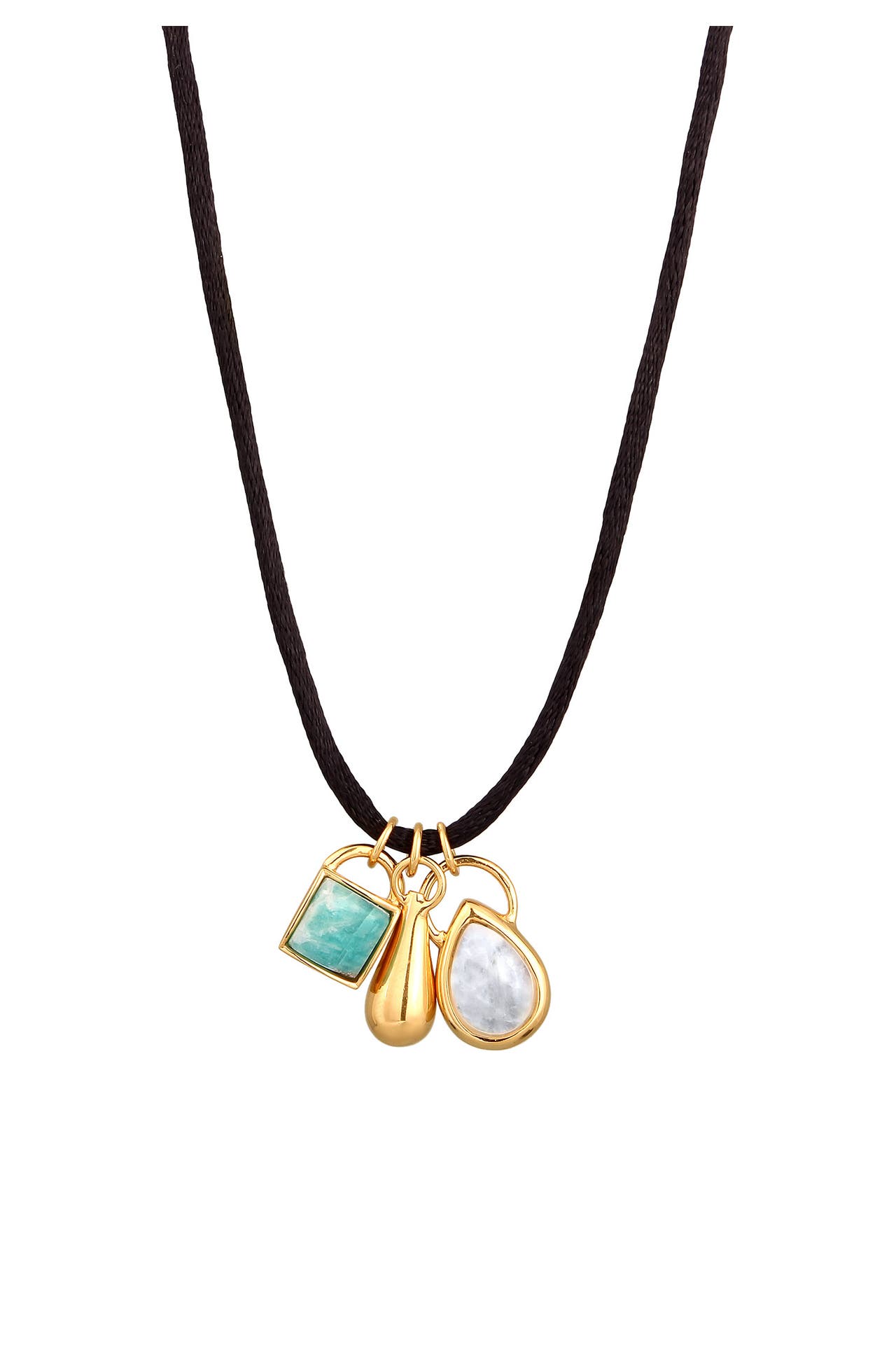 ELLI PREMIUM Kette Satin Choker Amazonit Mondstein 925 Sterling Silber vergoldet Gold, Bild 1