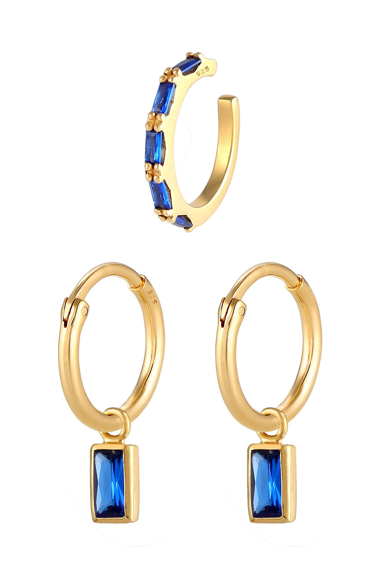 ELLI PREMIUM Ohrringe Creolen Earcuff Saphir Blau 2er Set 925 Silber Gold, Bild 1