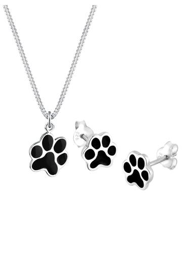 ELLI Schmuckset Pfote Schwarzes Emaille 925 Sterling Silber Schwarz