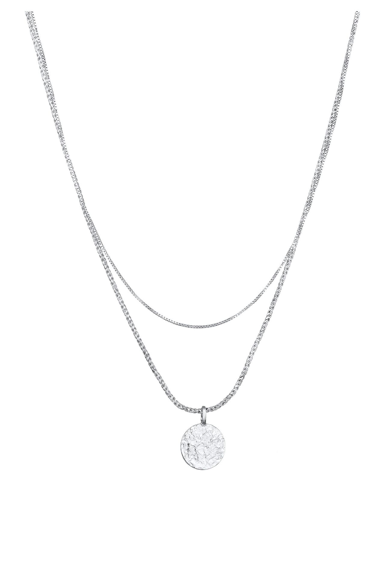 KUZZOI Kette Herren Layer Kordel Plättchen 925 Silber Silber, Bild 1