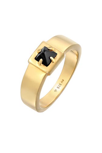 KUZZOI Ring Herren Bandring Onyx Pyramide 925 Silber Gold