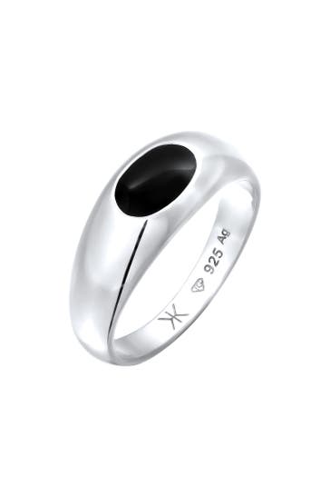 KUZZOI Ring Siegelring Emaille Oval 925 Sterling Silber Silber