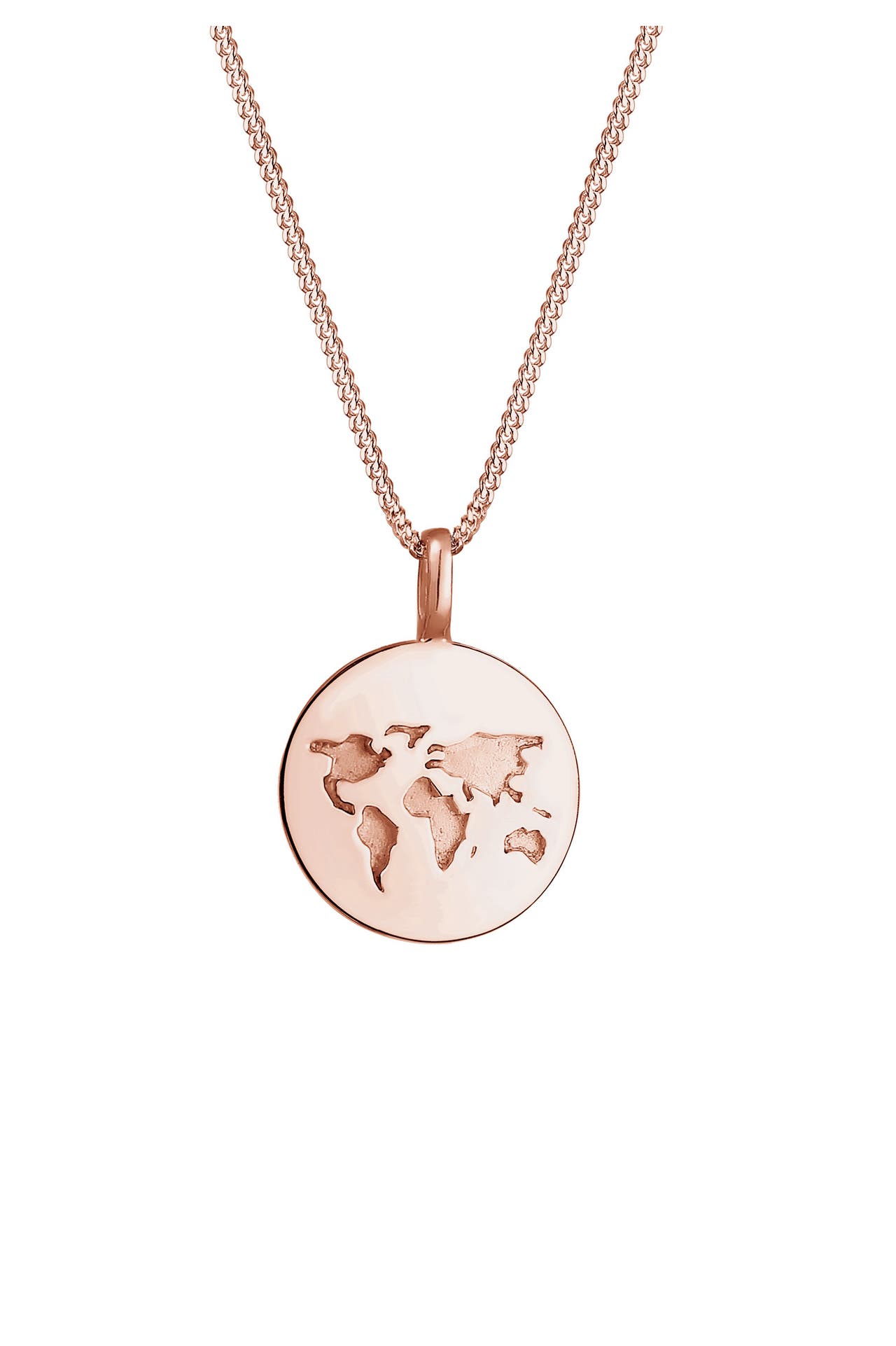 ELLI Kette Weltkugel Anhänger Plättchen Rund 925 Silber Rosegold, Bild 1