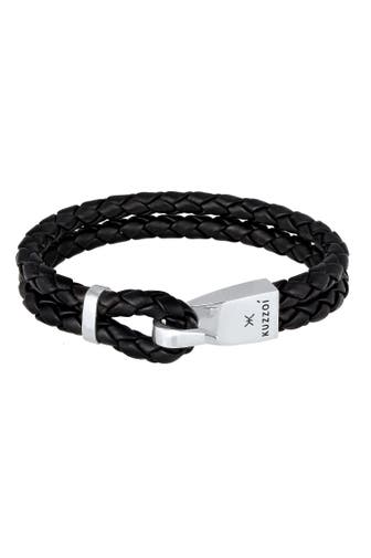 KUZZOI Armband Herren Leder Haken-Verschluß Maritim 925 Silber Silber