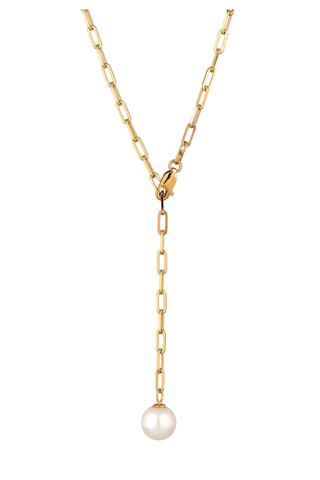 ELLI Kette Y-Kette Synthetische Perle Weiß 925 Sterling Silber vergoldet Gold, Bild 1