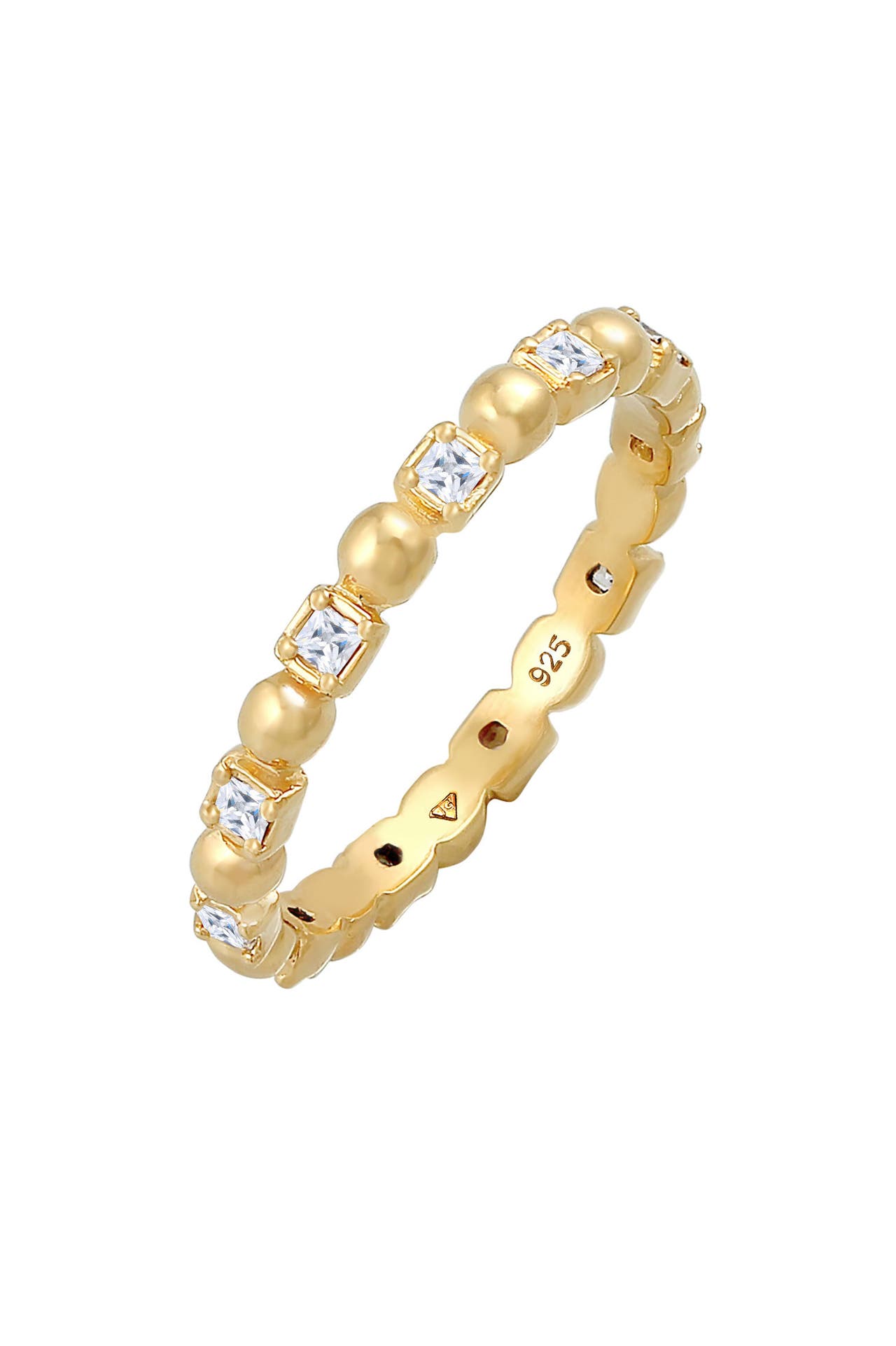 ELLI Ring Bandring Kugel Zirkonia Viereck 925 Silber Gold, Bild 1