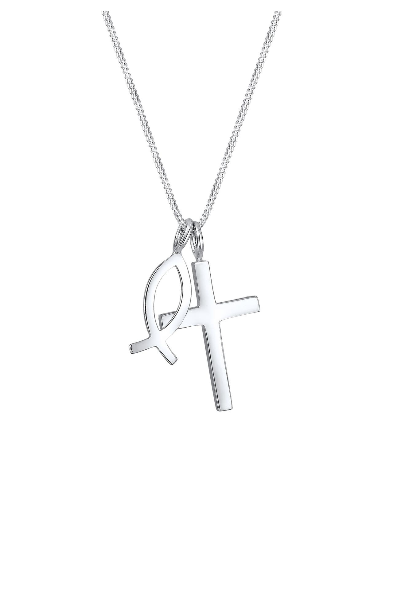 ELLI Kette Kreuz Fisch Symbol Religion 925 Silber Silber, Bild 1