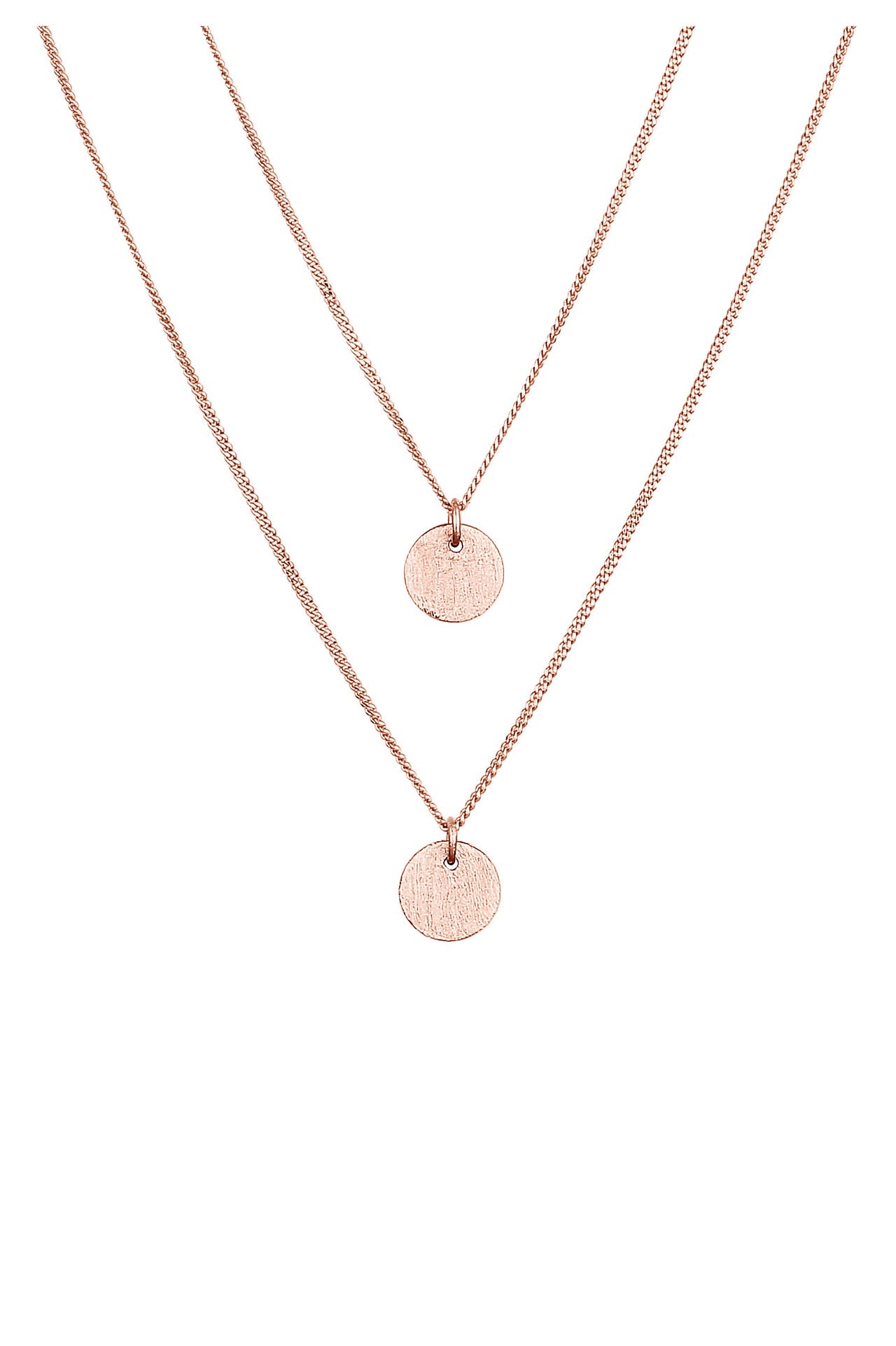 ELLI Kette 2-lagig Layer Plättchen Rund Gebürstet 925 Silber Rosegold, Bild 1