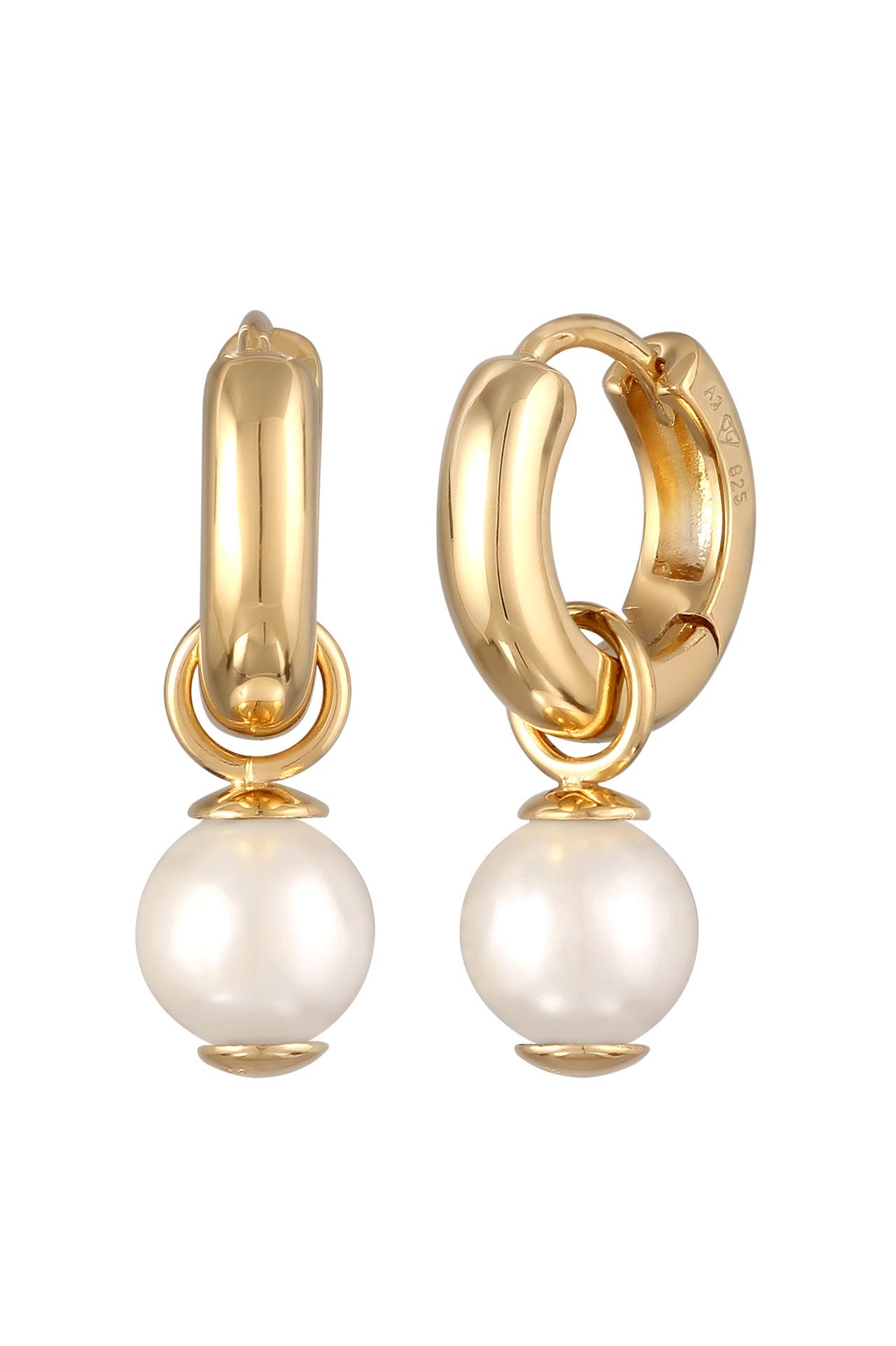 KUZZOI Ohrringe Scharnier Creolen Perlen Anhänger 925 Silber Gold, Bild 1