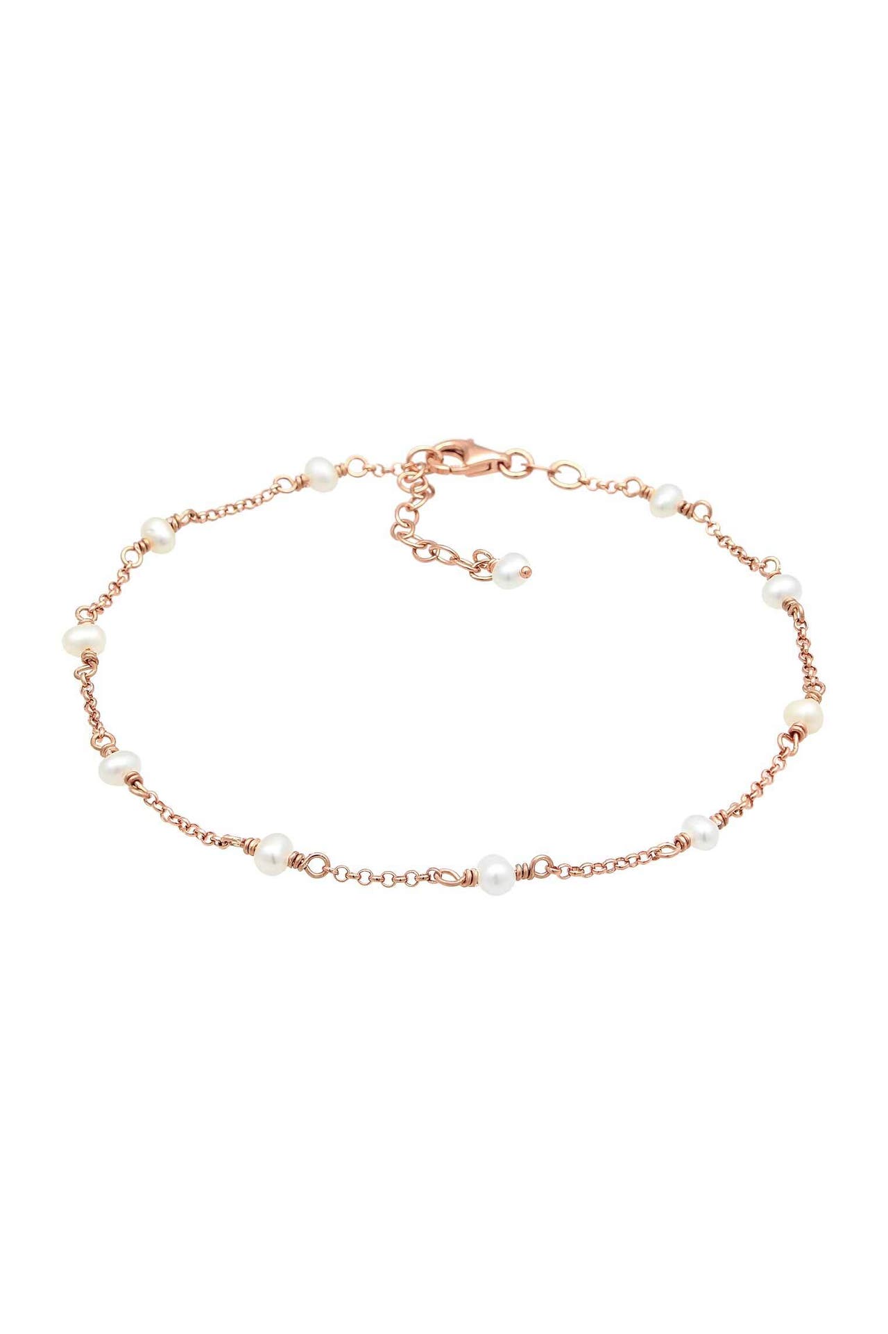 ELLI Fusskettchen Fußkette mit Süßwasserzuchtperle 925 Silber Rosegold, Bild 1