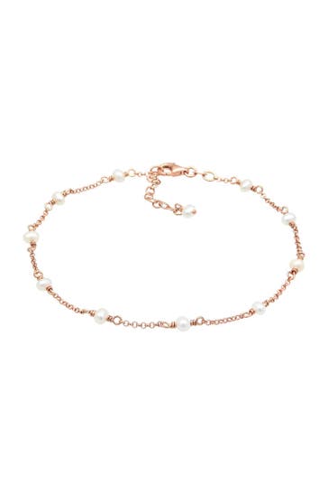 ELLI Fusskettchen Fußkette mit Süßwasserzuchtperle 925 Silber Rosegold