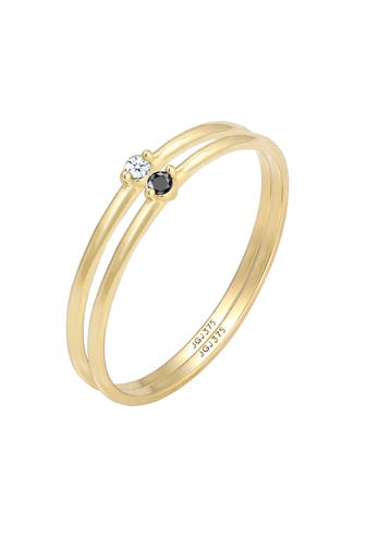 ELLI DIAMONDS Ring Solitär Schwarz Weiss Diamant (0.03 ct) 375 Gelbgold Gold