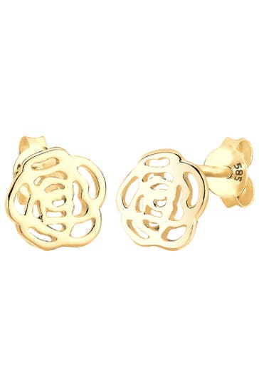 ELLI PREMIUM Ohrringe Rose Blume Blüte Sommer 585 Gelbgold Gold