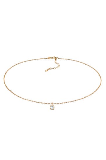 ELLI Kette Choker Zirkonia Solitär Basic 925 Sterling Silber Gold