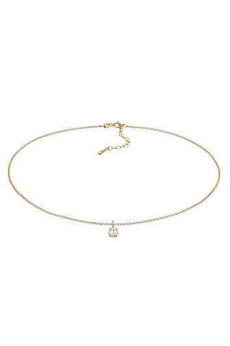 ELLI Kette Choker Zirkonia Solitär Basic 925 Sterling Silber Gold