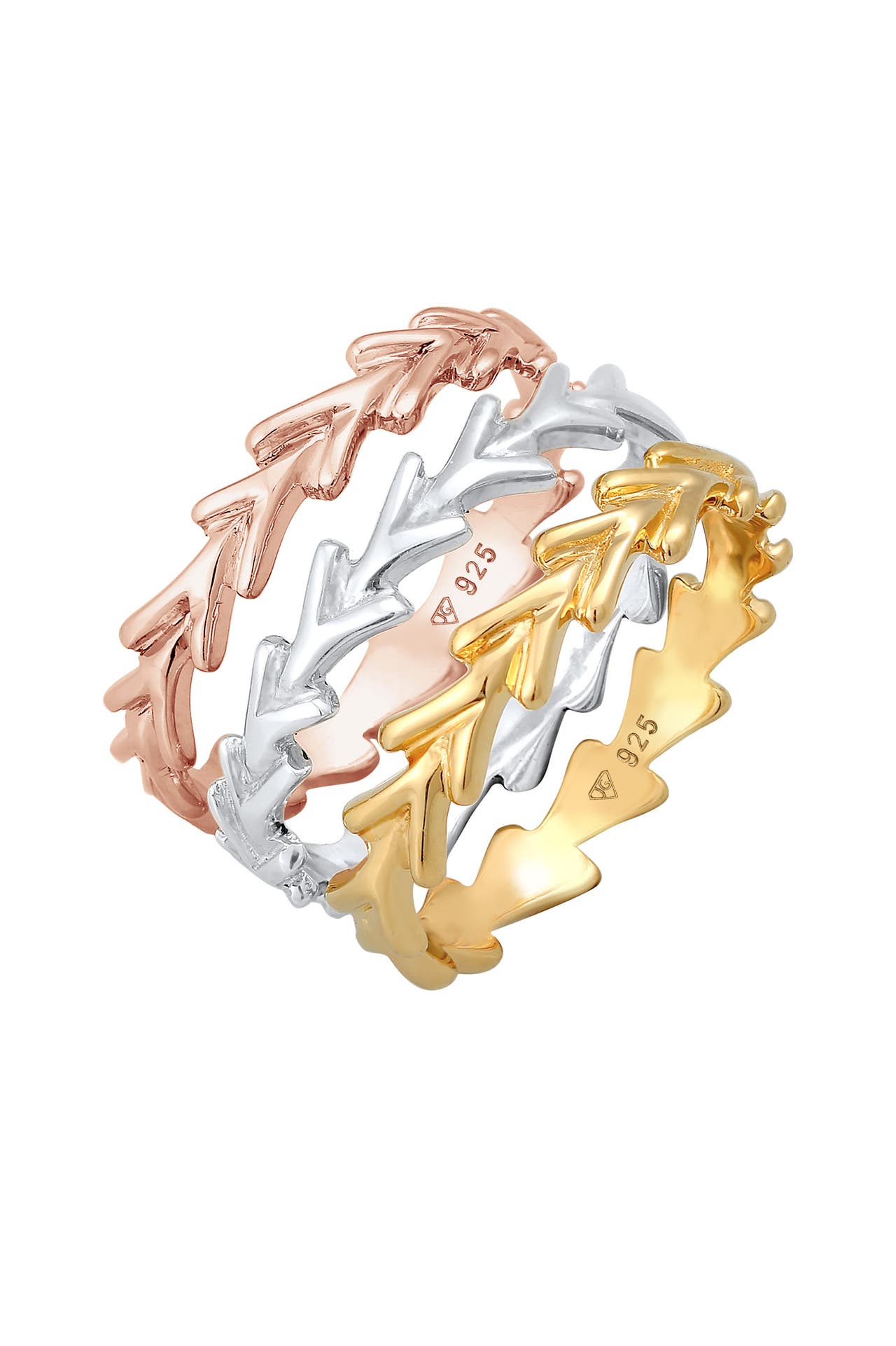 ELLI Ring Stapelringe Bandring Tricolor 3er Set 925 Silber Dreifarbig, Bild 1