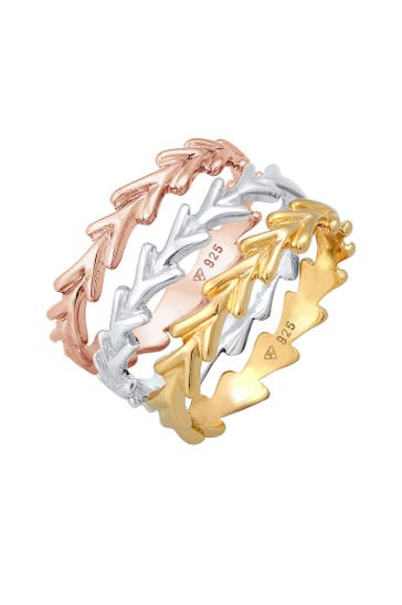 ELLI Ring Stapelringe Bandring Tricolor 3er Set 925 Silber Dreifarbig