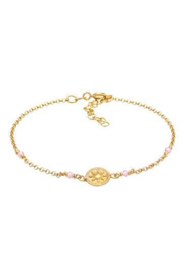 ELLI Armband Coin Rund Sonne Antik Rosa Quarz 925er Silber Gold