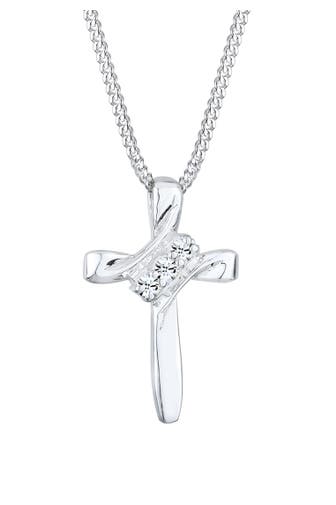 ELLI Kette Kreuz 925er Silber vergoldet, mit Kristallen von Swarovski® Silber
