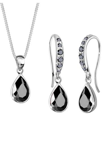 ELLI Schmuckset Tropfen Zirkonia Weiß 925 Sterling Silber Schwarz