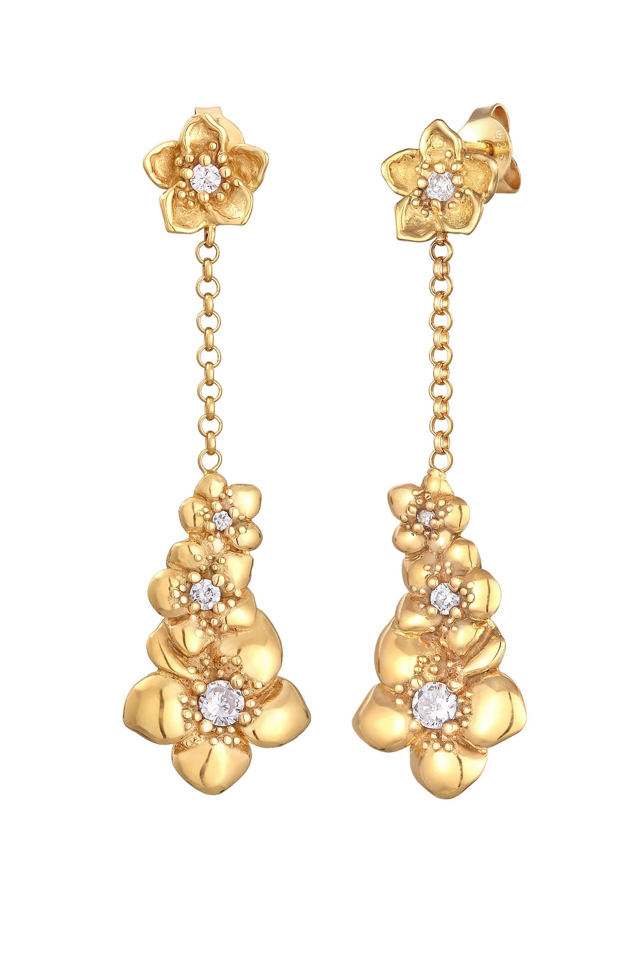 ELLI Ohrringe Ohrhänger Blüten Zirkonia Flower Floral 925 Silber Gold, Bild 1