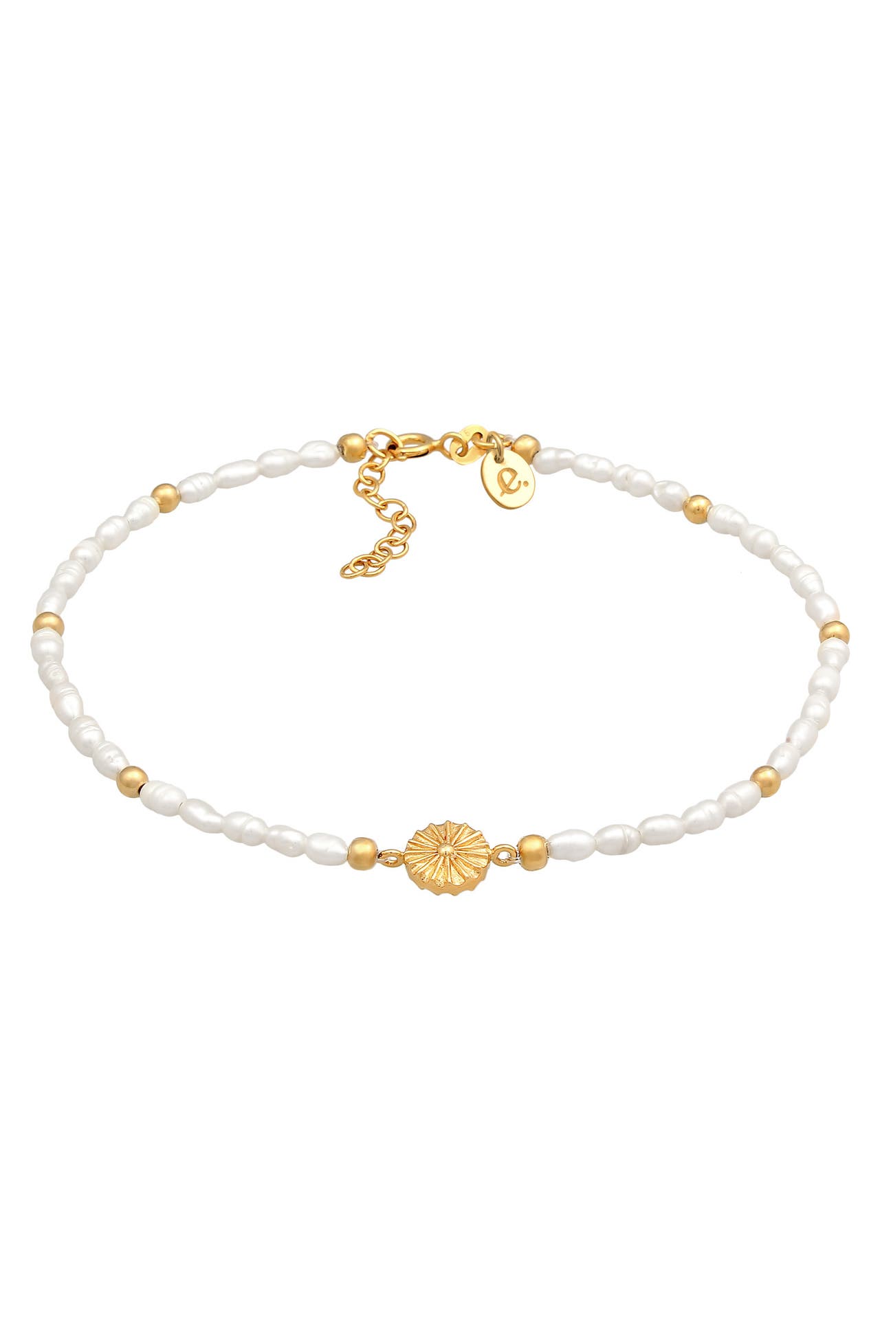 ELLI PREMIUM Fusskettchen Sonne Süßwasserperle Strand 925 Silber Gold, Bild 1