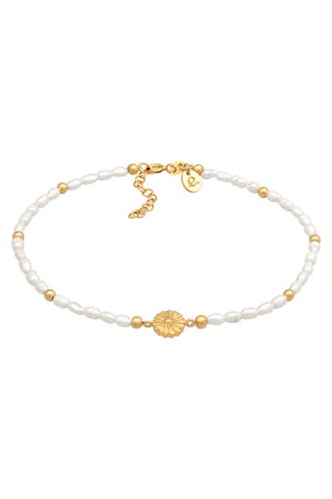 ELLI PREMIUM Fusskettchen Sonne Süßwasserperle Strand 925 Silber Gold