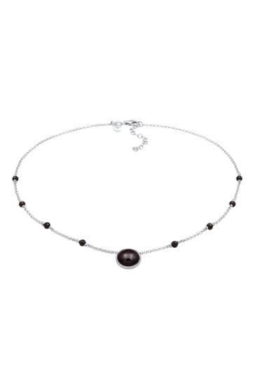 ELLI PREMIUM Kette Onyx Edelstein Perlen Choker 925 Silber Silber