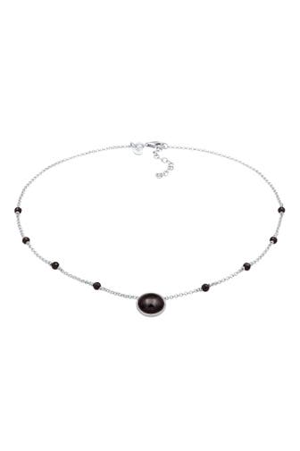 ELLI PREMIUM Kette Onyx Edelstein Perlen Choker 925 Silber Silber