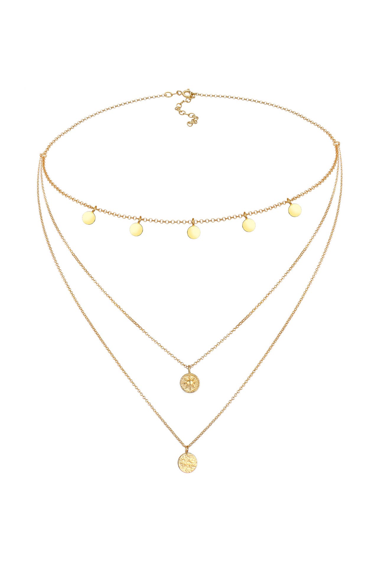 ELLI Kette Kreis Rund Coin Layer Organic Vintage 925 Silber Gold, Bild 1