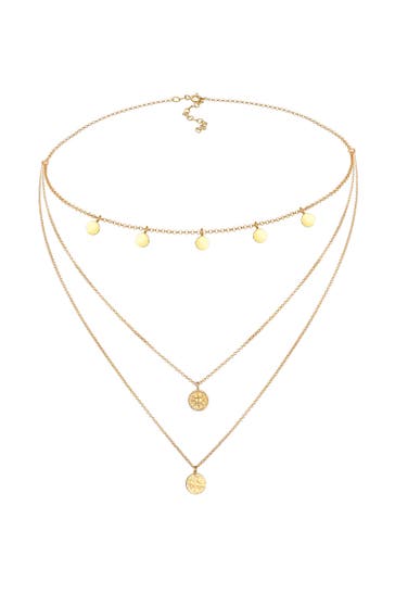 ELLI Kette Kreis Rund Coin Layer Organic Vintage 925 Silber Gold